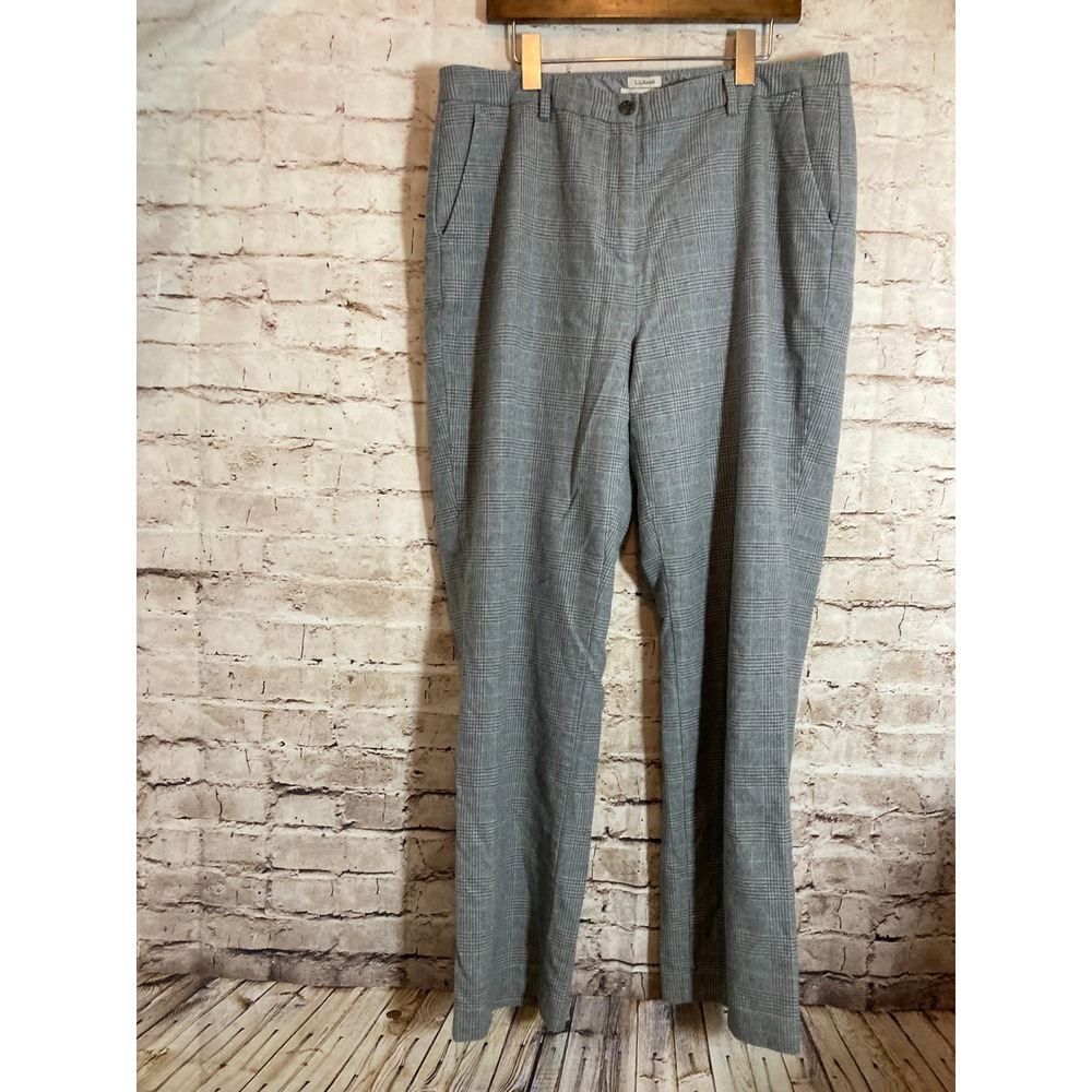 L.L. Bean Preppy Pants Womens 16 Gray Plaid Preppy Academia Classic Fit Plus